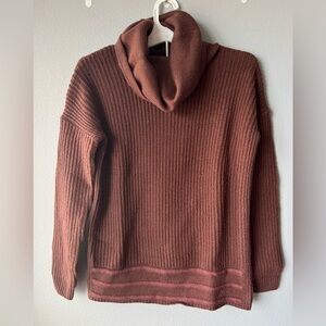 Prana brown pink stripe funnel neck knit wool blend long sleeve sweater sz M